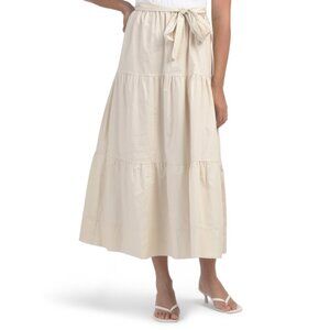 HUNTER & BROWN White Knit To Woven Dress With Tiered Skirt